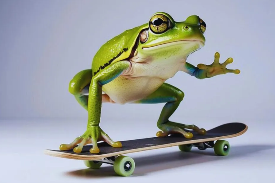 skateboard frog with a 40oz birdhouse